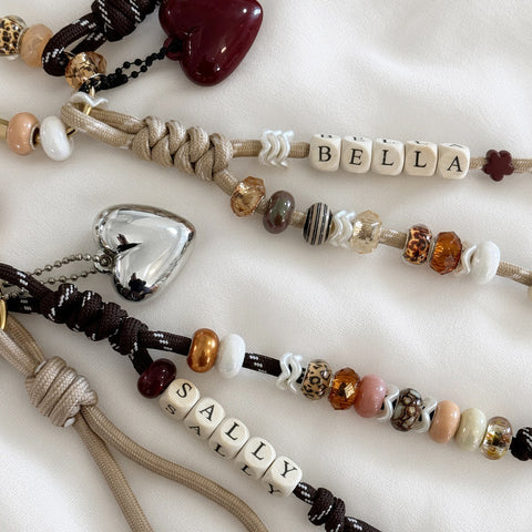 Personalised Natural Bead Name Keyring
