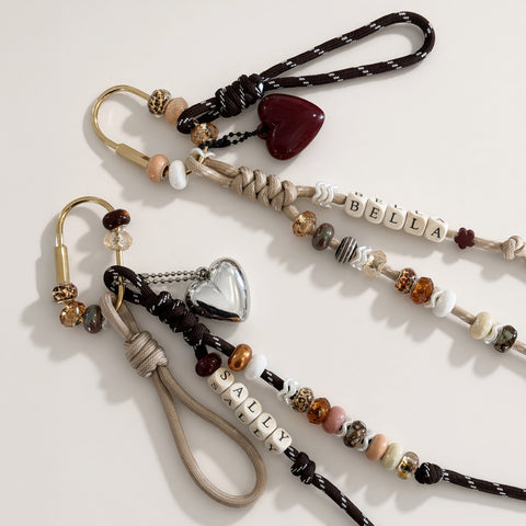 Personalised Natural Bead Name Keyring